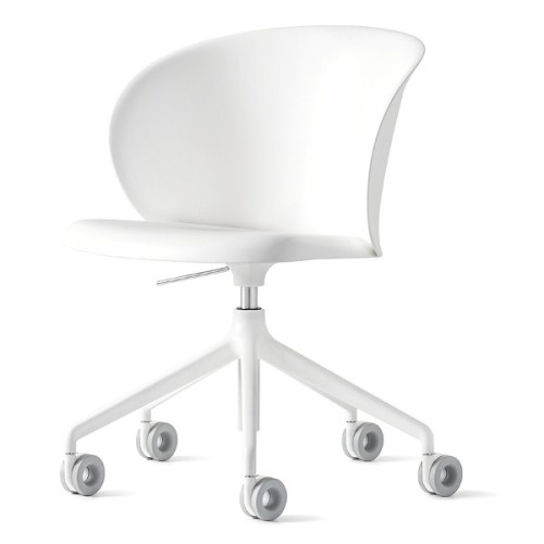 Chaise de bureau pivotante Connubia Tuka CB2126 avec structure en aluminium blanc et assise en polypropylène blanc - Avec accoudoirs