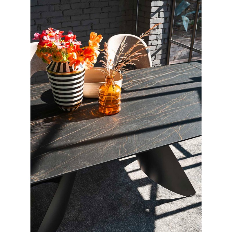  PRONTA CONSEGNA - Connubia Tavolo allungabile Orion CB4865-S 165 con struttura in metallo nero e piano in ceramica Noir Desir da 165(240)x100 cm 