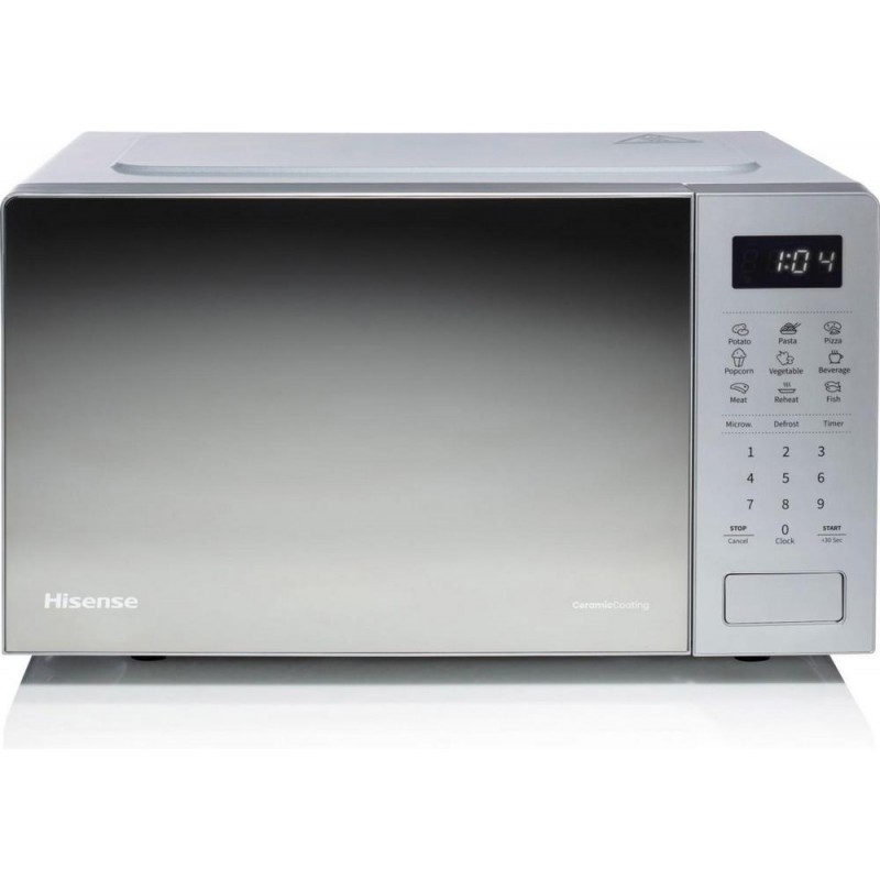 H20MOMS4 Hisense: Horno microondas independiente H20MOMS4 de 46 cm con acabado gris reflectante.