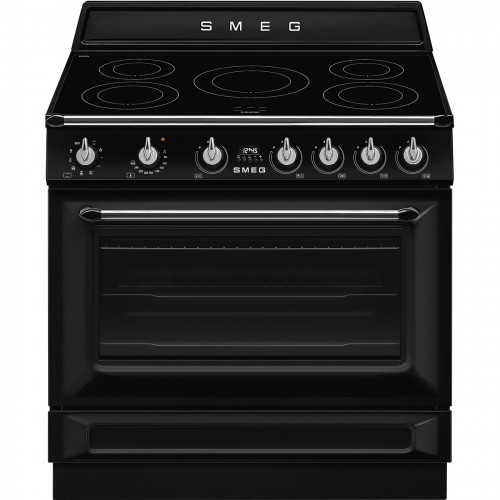Cuisine Smeg S TR90IMBL avec four à chaleur tournante et plaque à induction 90x60 cm, finition noire