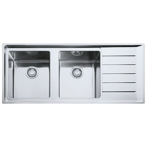 Franke Sink two bowls with drainer on the right Neptune Plus NPX 621 101.0068.377 satin stainless steel finish 116x51 cm