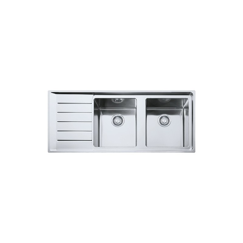  Franke: Évier double bac Neptune Plus NPX 621 101.0068.381 avec égouttoir à gauche, finition inox satiné, 116 x 51 cm