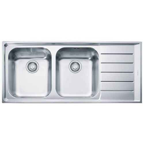 Franke Sink two bowls with drainer on the right Neptune NEX 621 101.0040.734 satin stainless steel finish 116x51 cm