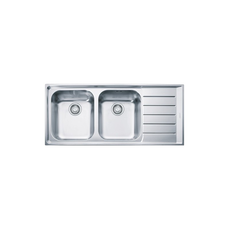  Franke: Évier double bac Neptune NEX 621 101.0040.734 avec égouttoir à droite, finition inox satiné, 116x51 cm
