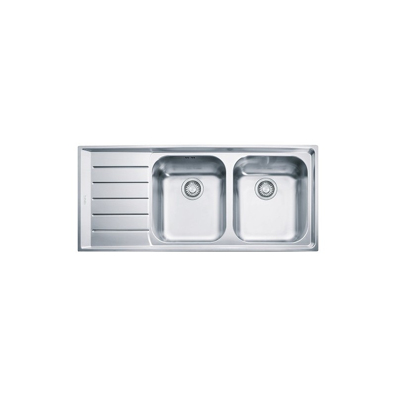  Franke Two bowls sink with left drainer Neptune NEX 621 101.0040.736 satin stainless steel finish 116x51 cm