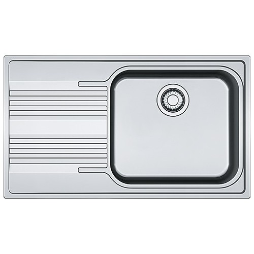 Franke: Fregadero de un solo seno con escurridor a la izquierda SRX 611-86 LB 101.0356.882, acero satinado, 86 x 50 cm