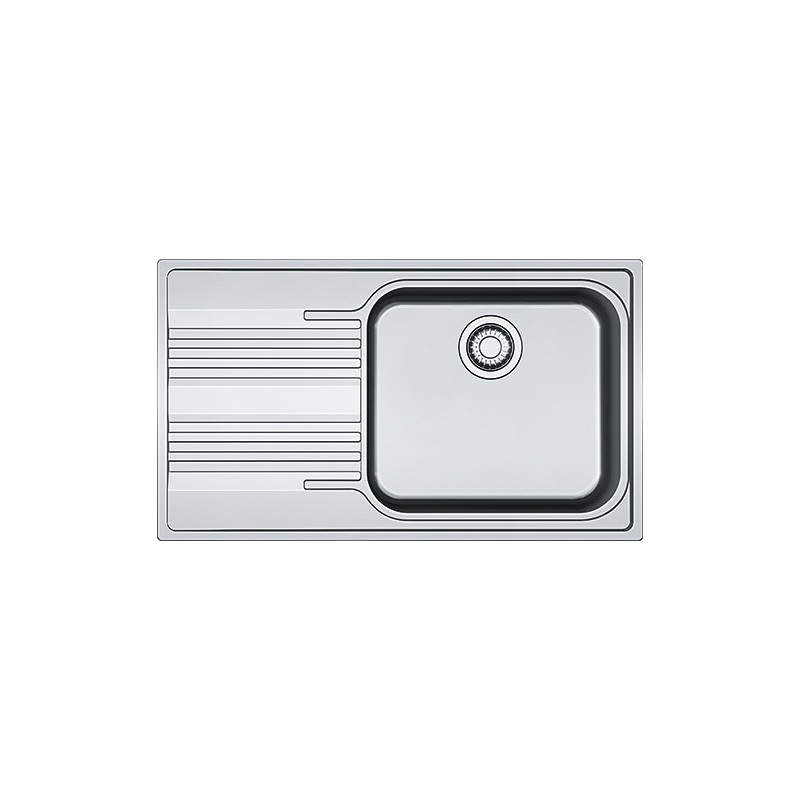  Franke: Fregadero de un solo seno con escurridor a la izquierda SRX 611-86 LB 101.0356.882, acero satinado, 86 x 50 cm