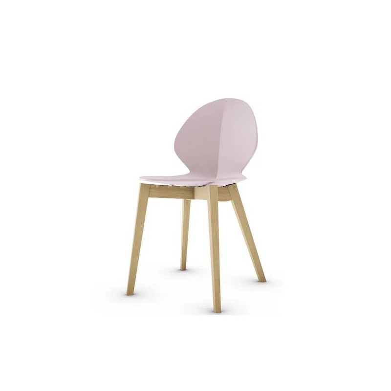 CS134800000202L00000000 Silla Calligaris OUTLET Basil CS1348 con estructura de haya blanqueada P02 y asiento de polipropileno rosa polvo mate P2L