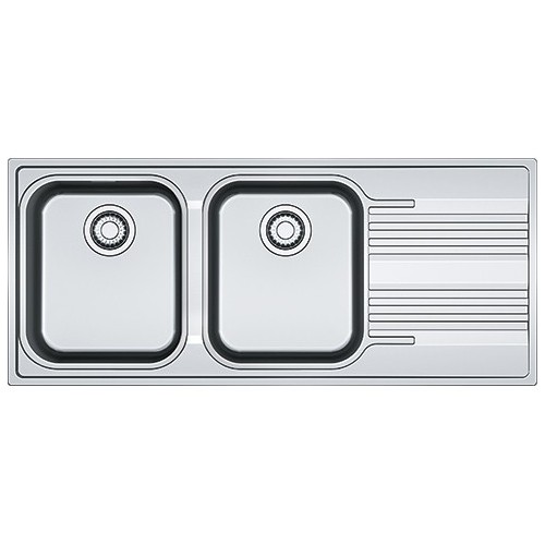Franke: Fregadero de doble cubeta con escurridor a la derecha Smart SRX 621 101.0356.895, acero satinado, 116 x 50 cm