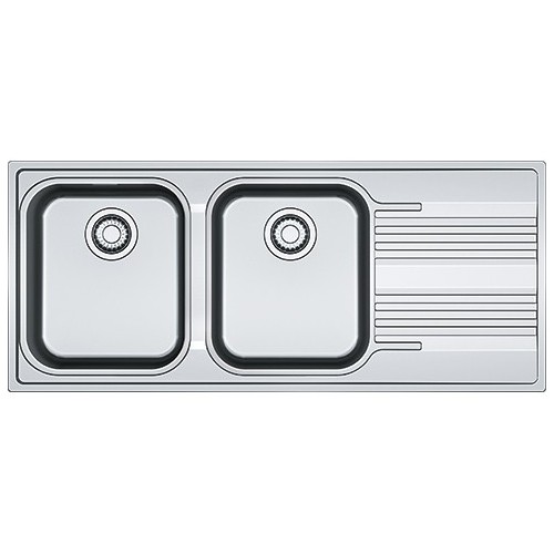 Franke Sink two bowls with drainer on the right Smart SRX 621 101.0356.895 satin stainless steel finish 116x50 cm