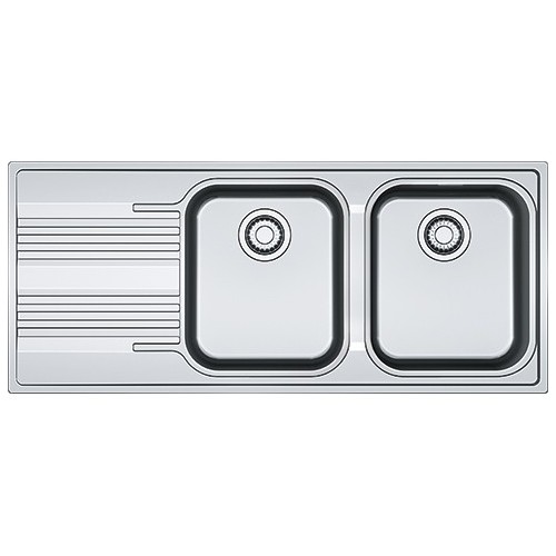 Franke: Fregadero de doble cubeta con escurridor a la izquierda Smart SRX 621 101.0356.896, acero satinado, 116 x 50 cm