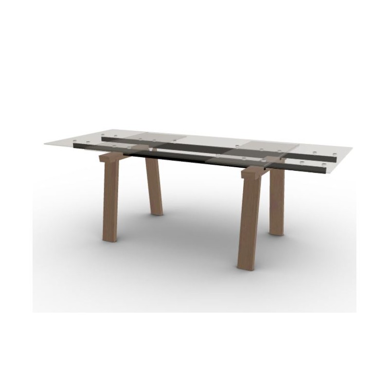 CS4091011GTB0150020000A Table extensible Calligaris OUTLET Levante CS4091-R 140 avec pieds en hêtre P02 et plateau en verre GTB 140(220)x90 cm