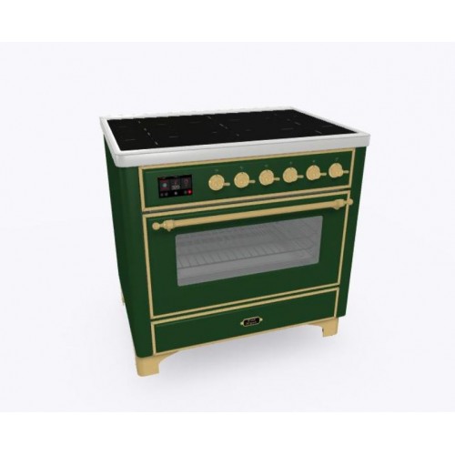 Plaque à induction Ilve Cucina M09N Majestic MI096NE3 de 91,1 cm, finition vert émeraude/laiton