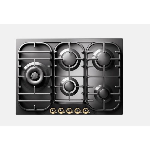Plaque de cuisson à gaz Ilve Nostalgie HCB70SDN, 70 cm, finition blanc antique/laiton