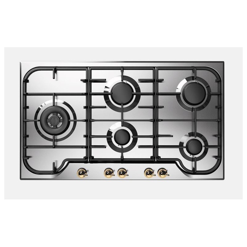  Plaque de cuisson à gaz Ilve Nostalgie HCB90SDN 86 cm, finition inox/chrome