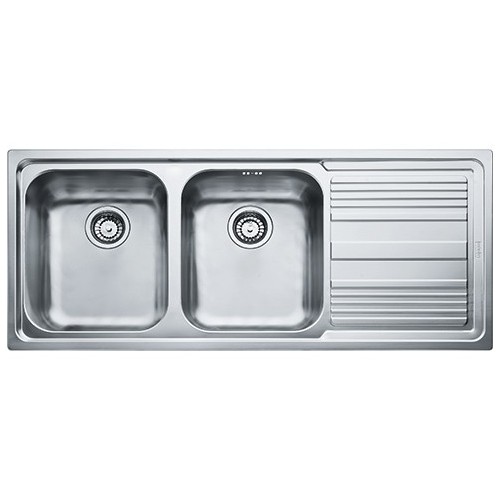 Franke: Lavello due vasche con gocciolatoio a destra Logica Line LLX 621 101.0085.849 finitura inox satinato da 116x50 cm