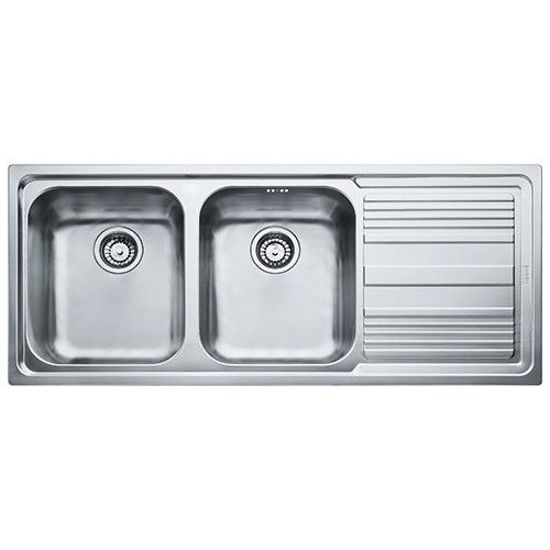 Franke Sink two bowls with right drainer Logica Line LLX 621 101.0085.849 satin stainless steel finish 116x50 cm