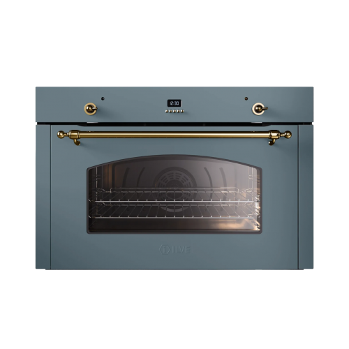 Horno eléctrico empotrable Ilve Nostalgie OV90SNE3 de 90 cm con acabado gris azulado/latón