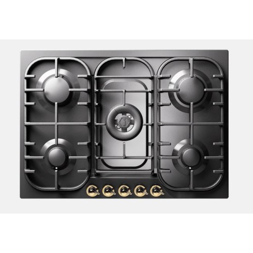 Plaque de cuisson à gaz Ilve Nostalgie HCB70CN, 70 cm, finition graphite mat/laiton