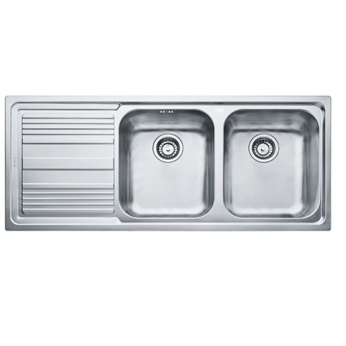 PRONTA CONSEGNA - Franke: Lavello due vasche con gocciolatoio a sinistra Logica Line LLX 621 101.0150.821 finitura inox satinato da 116x50 cm