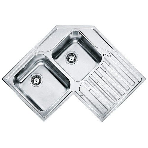 Franke Sink two bowls with drainer on the right Angolo STX 621-E 101.0001.044 satin stainless steel finish 83x83x50 cm