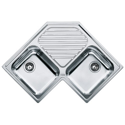 Franke: Évier double bac avec égouttoir Angolo PNX 621-E 101.0021.585, finition inox satiné, 90 x 90 cm
