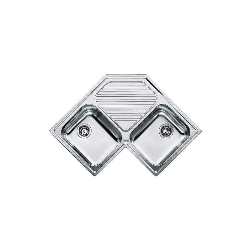  Franke: Évier double bac avec égouttoir Angolo PNX 621-E 101.0021.585, finition inox satiné, 90 x 90 cm