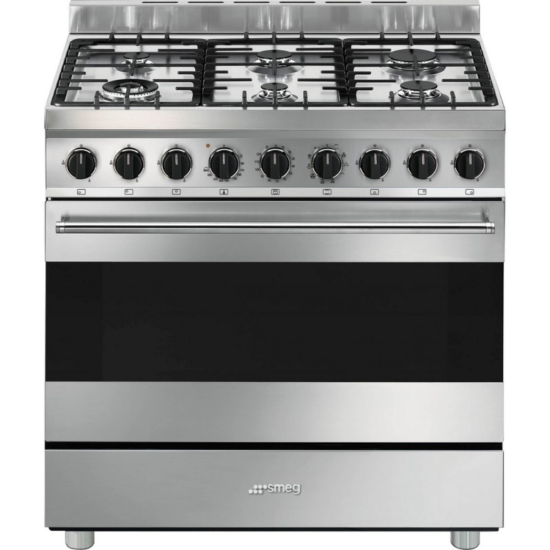 B91GMX2 Cuisine Smeg B91GMX2 avec four à chaleur tournante et plaque de cuisson à gaz en acier inoxydable de 90 x 60 cm