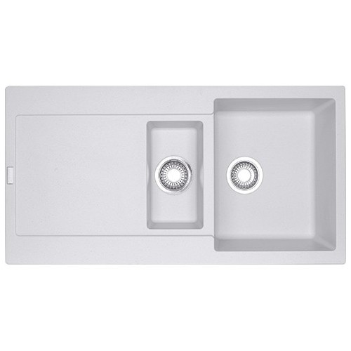 Fregadero de un seno Franke: Maris MRG 651 114.0153.911 con escurridor y cubeta, acabado fragranite blanco, 97x50 cm
