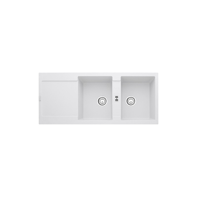  Franke: Maris MRG 621 114.0153.948 Évier double bac avec égouttoir, finition fragranite blanc, 116 x 50 cm