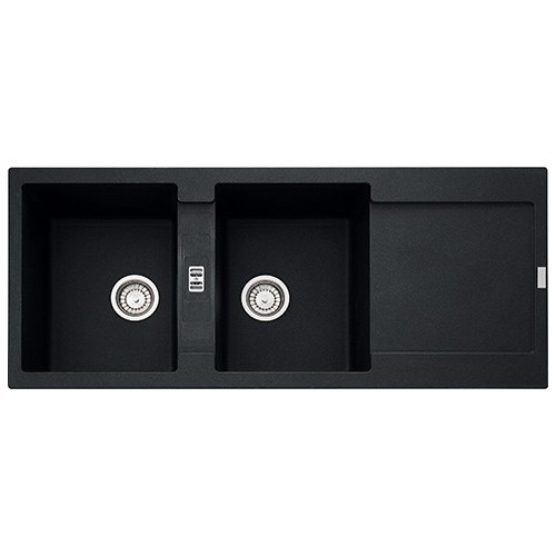 Franke: Maris MRG 621 114.0157.498 Évier double bac avec égouttoir, finition fragranite noire, 116 x 50 cm