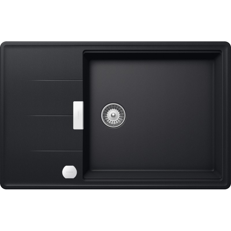 TIAD100LS84 Fregadero de un solo seno Schock con escurridor TIA D100LS TIAD100LS84, acabado negro puro, 78x50 cm.
