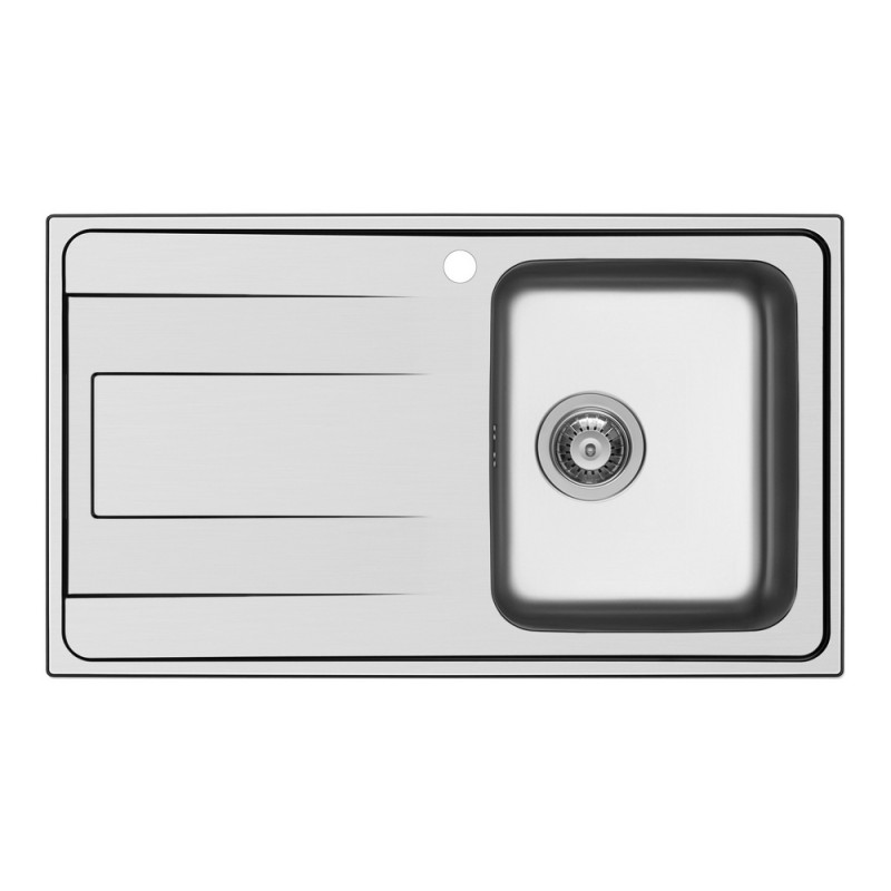 WAVD100DX Schock Lavello una vasca con gocciolatoio a sinistra WAVE D100 WAVD100DX finitura inox spazzolato da 86x50 cm