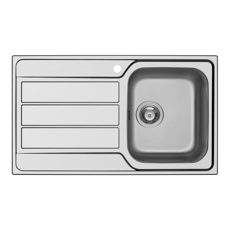 MASTD100DX Fregadero de un solo seno Schock con escurridor a la izquierda MASTER D100 MASTD100DX, acabado en acero inoxidable cepillado,