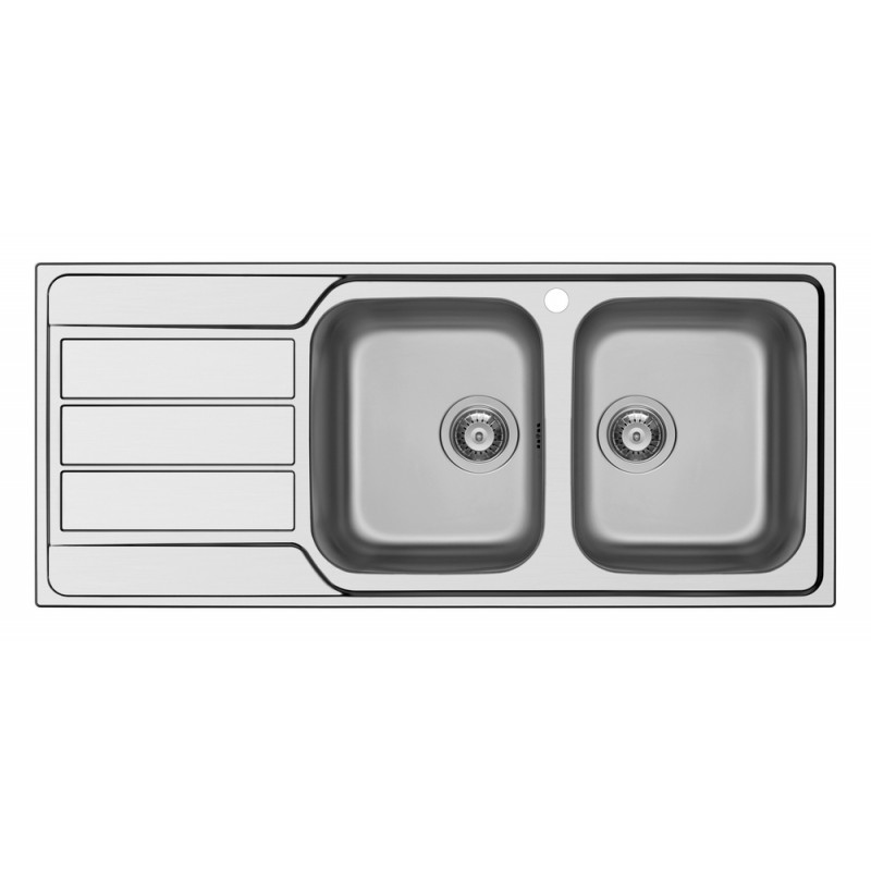 MASTD200DX Évier double bac Schock MASTER D200 MASTD200DX avec égouttoir à gauche, finition inox brossé, 116 x 50 cm