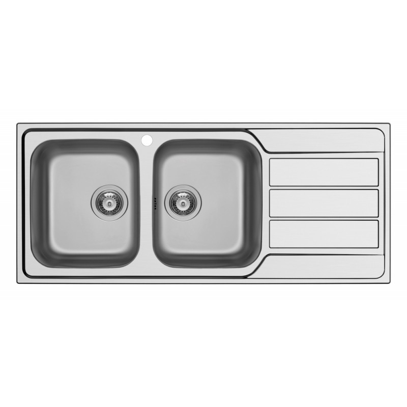MASTD200SX Schock MASTER D200 MASTD200SX double bowl sink with drainer on the right, brushed stainless steel finish, 116x50 cm