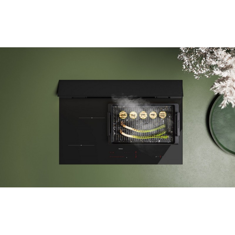 8034122901039 Placa de inducción Falmec Brera 75 con campana extractora integrada en vitrocerámica negra brillante, 75 cm - 800 m3/h