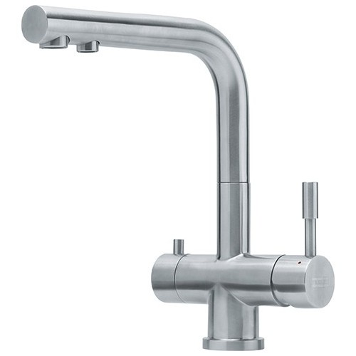 Franke: Grifo mezclador de triple palanca Atlas Clear 120.0179.978 con acabado en acero inoxidable satinado.