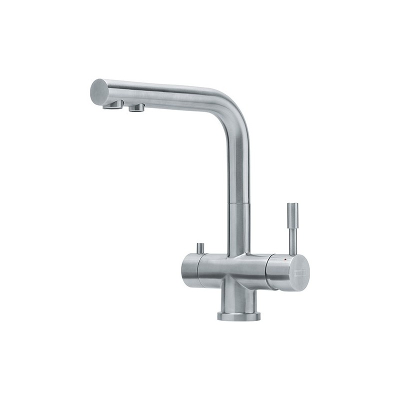  Franke: Robinet mitigeur à trois commandes Atlas Clear 120.0179.978, finition acier inoxydable satiné