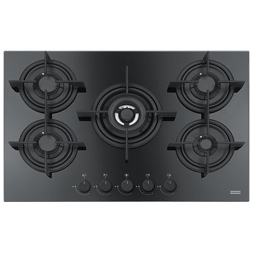 Franke: Plaque de cuisson à gaz Mythos FHCR 755 4G TC HE BK C 106.0374.283, 75 cm, finition verre noir