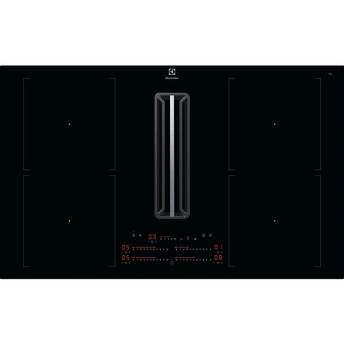 Placa de inducción Electrolux KCD84453CK de 83 cm, color negro, con campana extractora integrada.