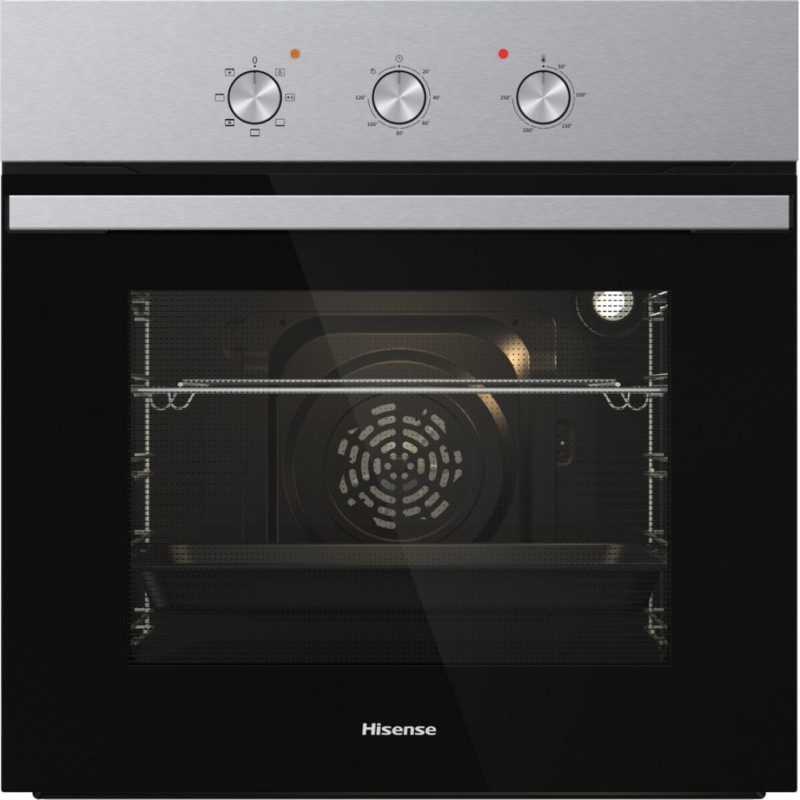 BI62121AAX Horno con ventilador Hisense Hi2 BI62121AAX de 60 cm con acabado en acero inoxidable y cristal negro.