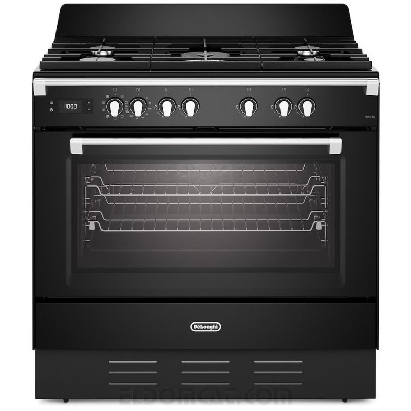 BS965MNN De Longhi BS 965 MNN freestanding cooker with 5 burners and 90 cm electric fan oven, black finish