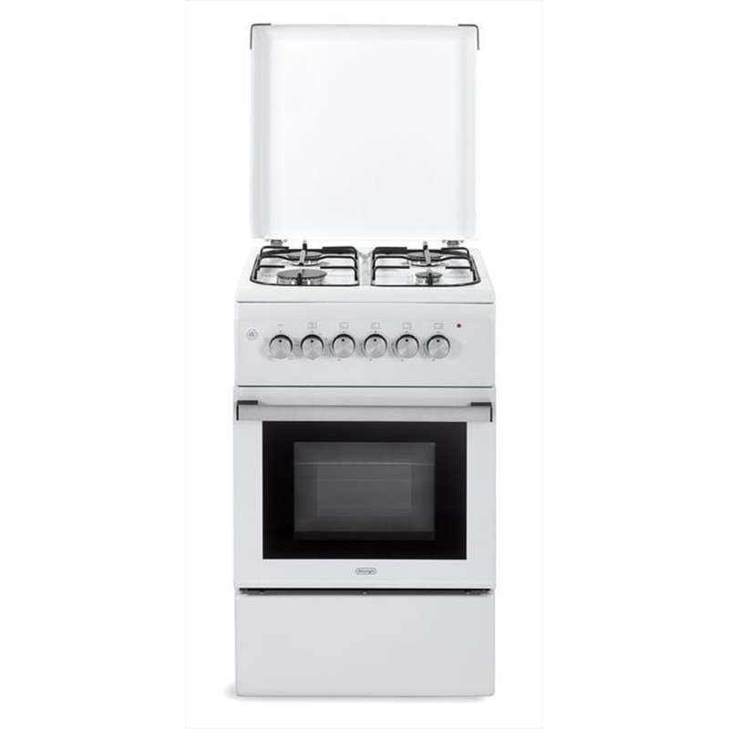 DL554EW2 Cuisinière De Longhi DL554EW2 à pose libre, 4 brûleurs et four électrique de 50 cm, finition blanche
