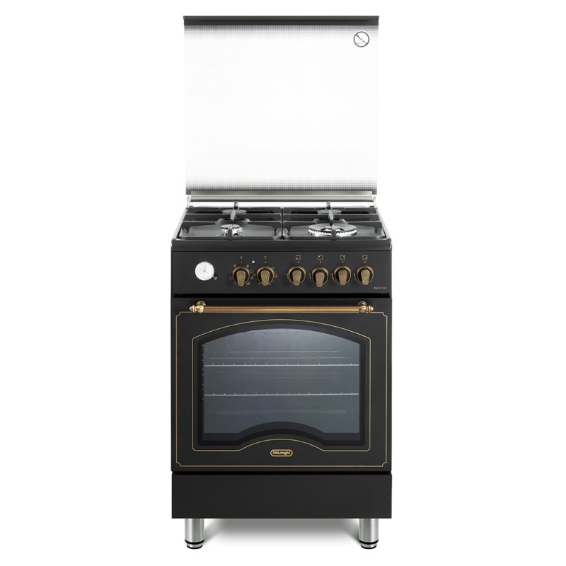 PEMA664CLSG Cuisinière De Longhi PEMA 664 CLSG pose libre avec 4 brûleurs et four électrique multifonction, finition anthracite, 60 cm
