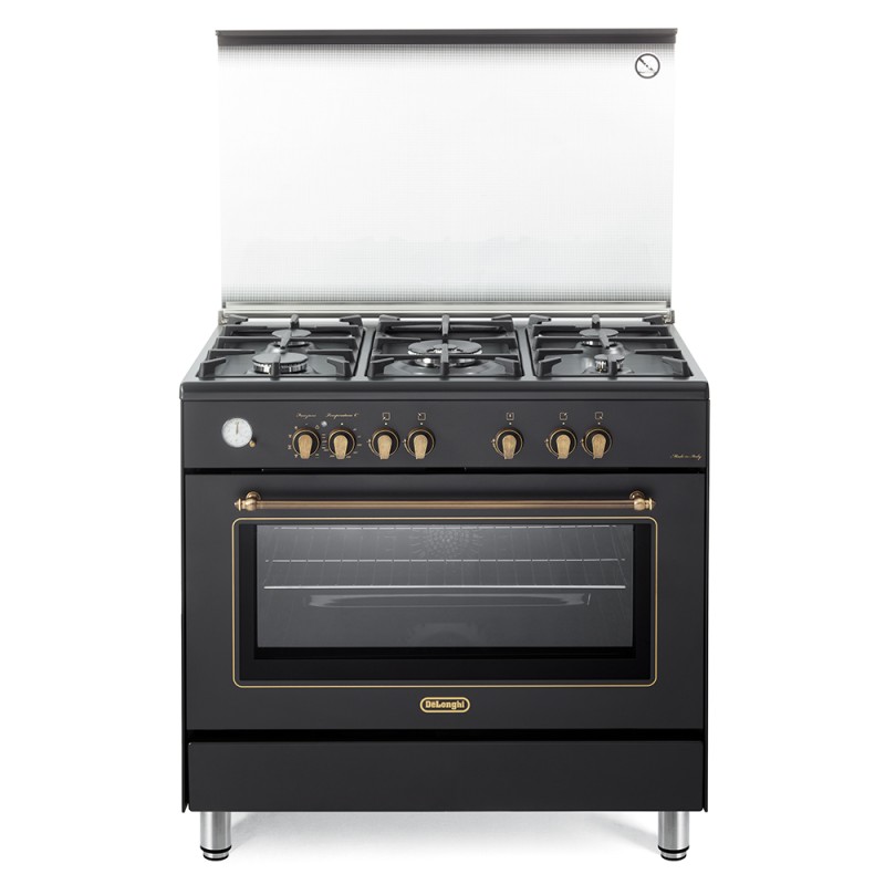 PEMA965CSG Cuisinière De Longhi PEMA 965 CSG pose libre avec 5 brûleurs et four électrique multifonction, 90 cm, finition anthracite