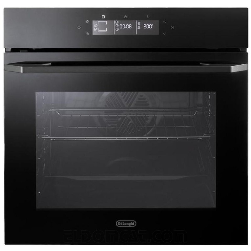 NKE19PYN Horno pirolítico multifunción empotrable De Longhi NKE 19 PYN de 56 cm, acabado negro.