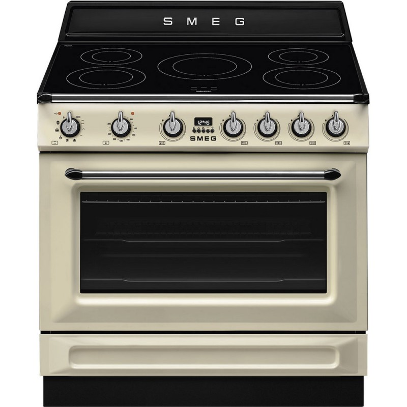 TR90IPP Cocina Smeg S TR90IPP con horno con ventilador y placa de inducción de 90x60 cm con acabado crema.