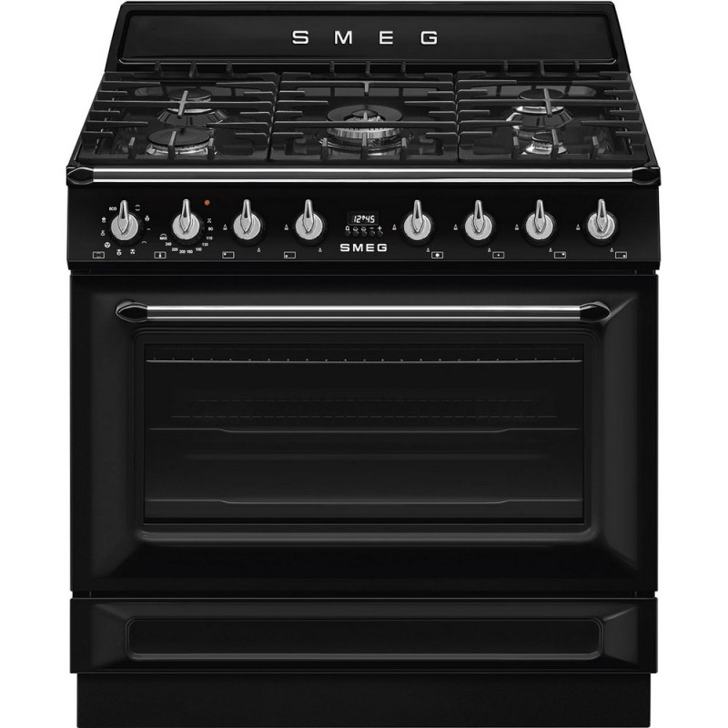 TR90GMBL Cuisine Smeg S TR90GMBL avec four à chaleur tournante et plaque de cuisson à gaz 90x60 cm, finition noire