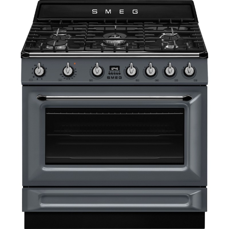 TR90GMGR Cuisine Smeg S TR90GMGR avec four à chaleur tournante et plaque de cuisson à gaz 90x60 cm, finition gris ardoise